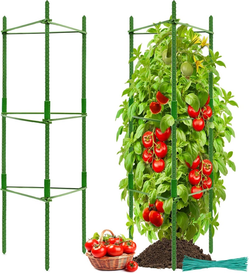 Halatool 2 Pack Tomato Cages for Garden,Up to 48in(4FT) Adjustable Tomato Cage,Garden Stakes Tomato Trellis for Pots,Tomato Plant Support for Raised Garden Bed&Climbing Vegetables Flowers(Green) - Image 1